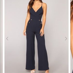 Navy sailor inspired jumpsuit (with pockets)